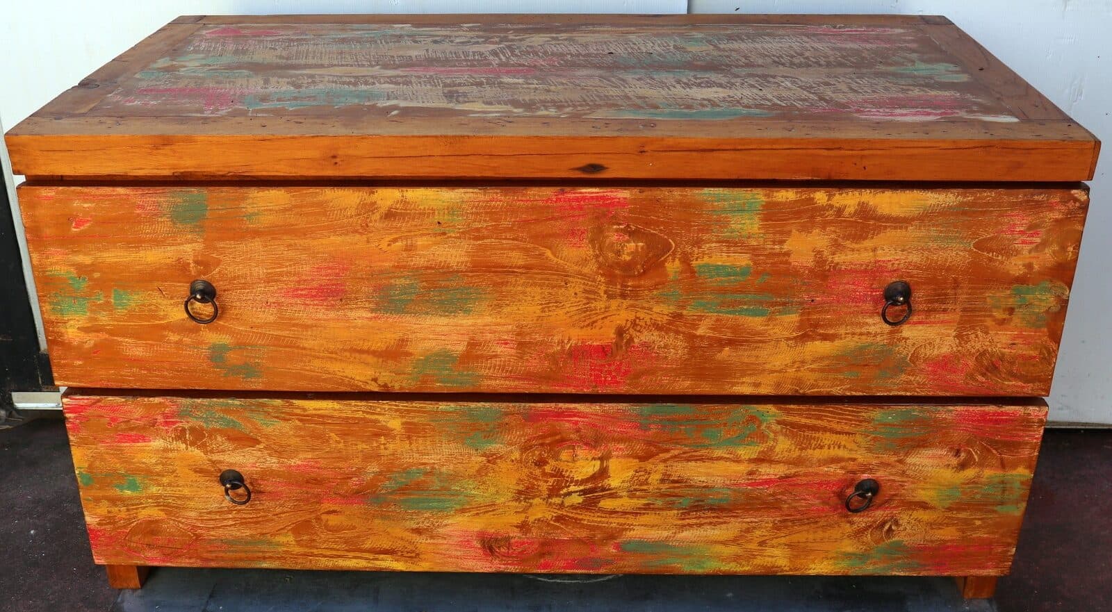 Cassettiera cassettone in legno di teak industrial legno recuperato 2 cassetti  cm 100x50x55 h offerta comò - 3