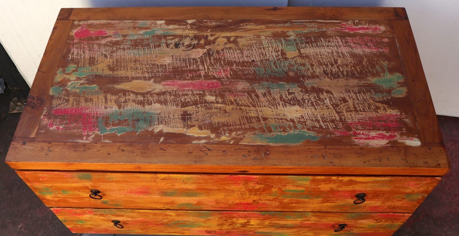 Cassettiera cassettone in legno di teak industrial legno recuperato 2 cassetti  cm 100x50x55 h offerta comò - 4
