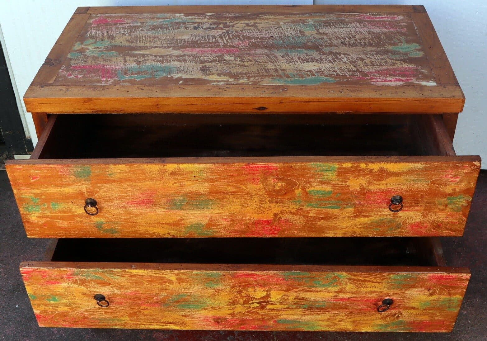 Cassettiera cassettone in legno di teak industrial legno recuperato 2 cassetti  cm 100x50x55 h offerta comò - 5