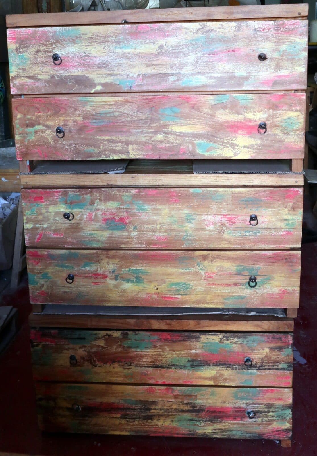 Cassettiera cassettone in legno di teak industrial legno recuperato 2 cassetti  cm 100x50x55 h offerta comò - 8