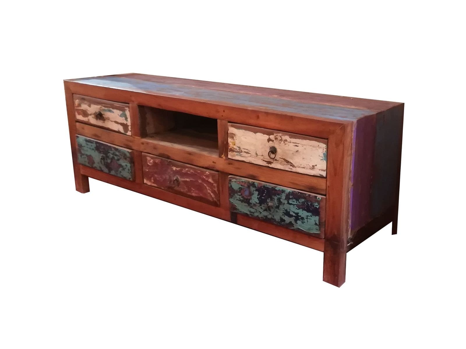 MOBILE TV INDUSTRIAL LEGNO RICICLATO COLORATO CON CASSETTI CM H55X150X45 - 3