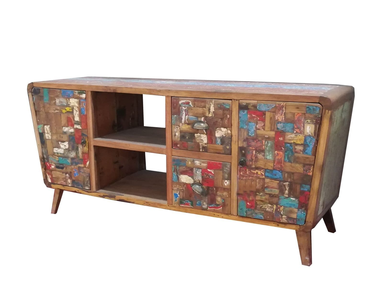 MOBILE TV INDUSTRIAL LEGNO RICICLATO CON SPORTELLI CM H73X160X45 - 6