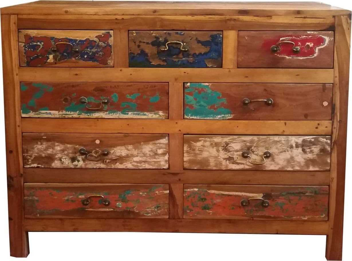 COMO' INDUSTRIAL CON LEGNO RICICLATO COLORATO CON CASSETTI CM H90X120X45