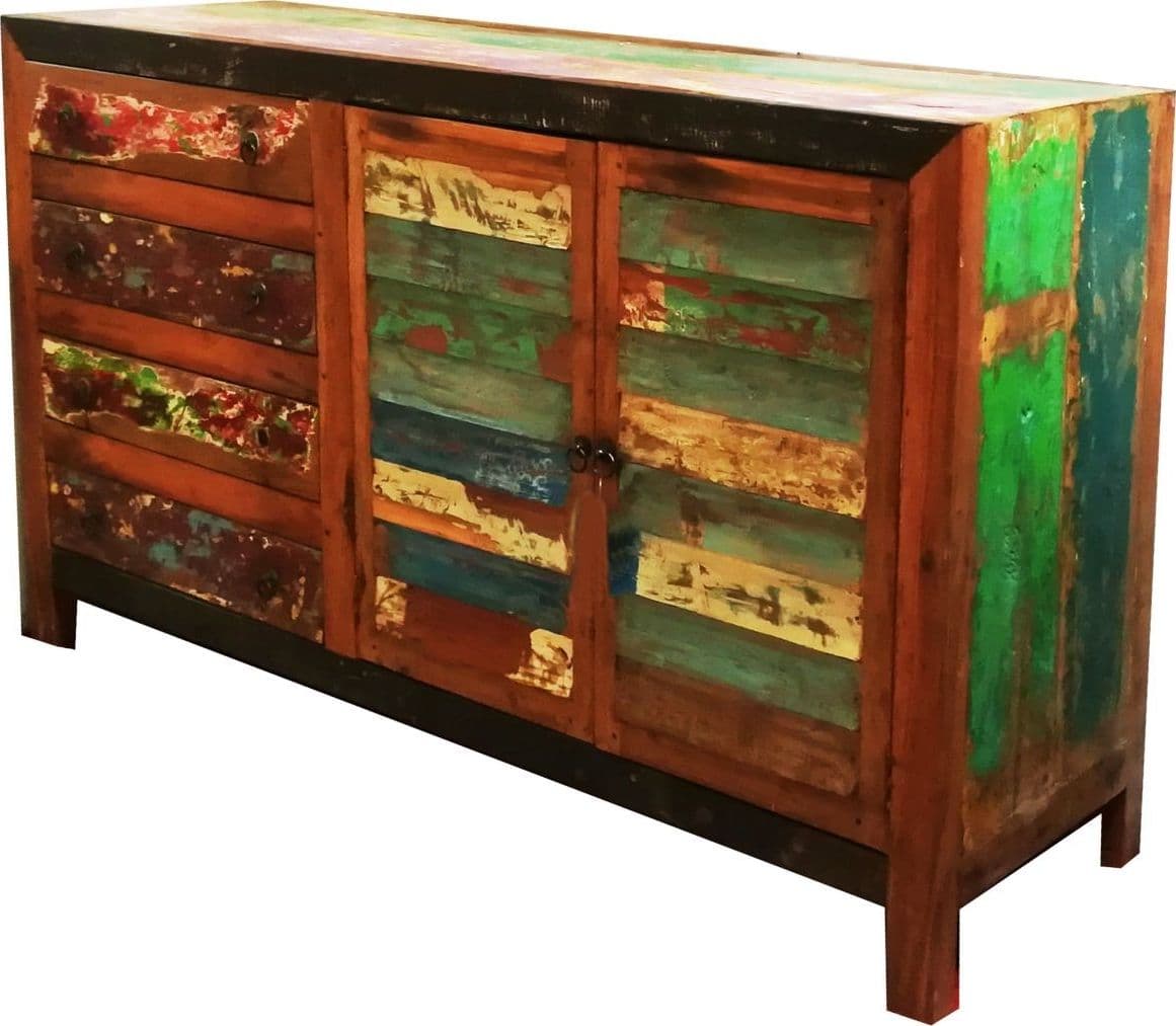 CREDENZA INDUSTRIAL LEGNO RICICLATO SPORTELLI E CASSETTI CM H90X150X45 - 4