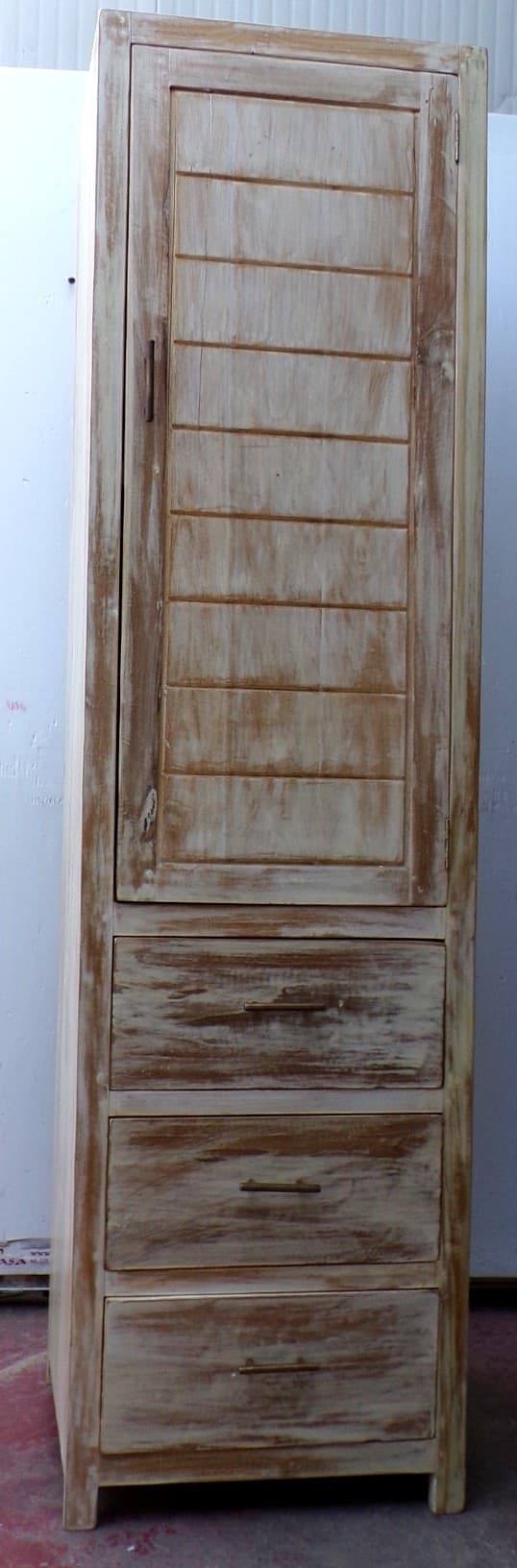 Colonna bagno in Teak massello color decapata bianco cm 50x40x185h industrial mobile bagno - 2