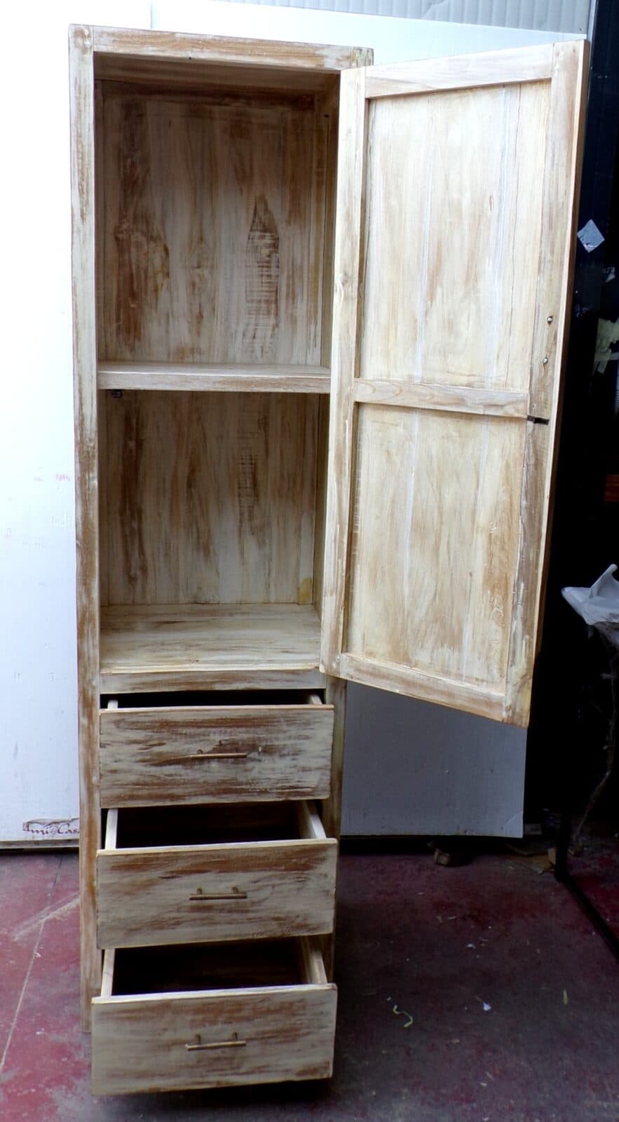 Colonna bagno in Teak massello color decapata bianco cm 50x40x185h industrial mobile bagno - 4