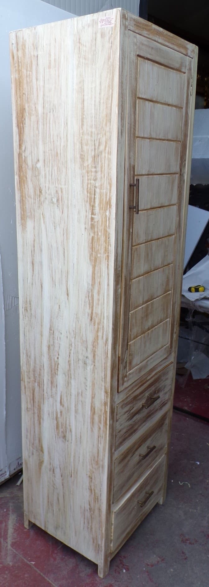Colonna bagno in Teak massello color decapata bianco cm 50x40x185h industrial mobile bagno - 7