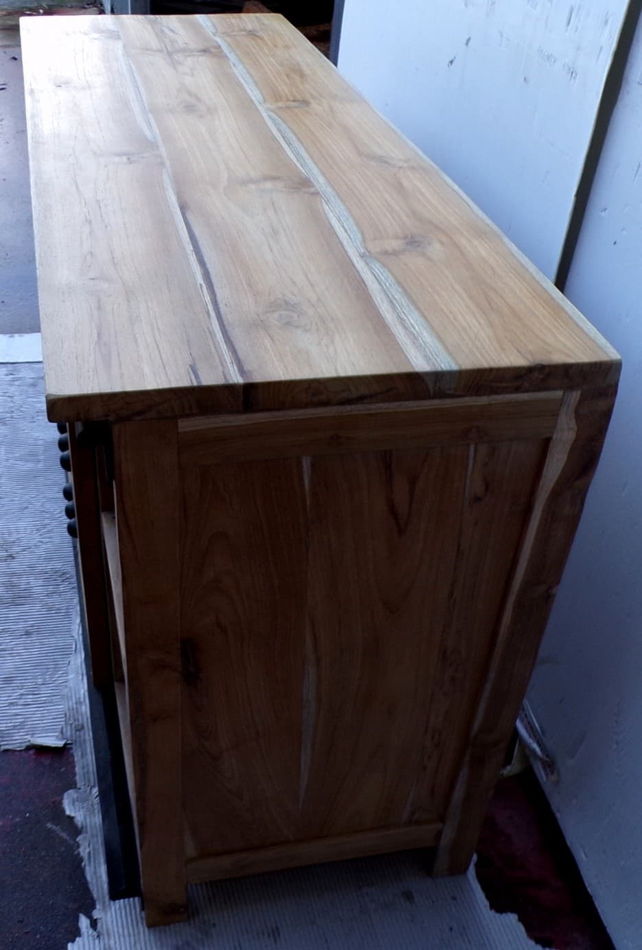 Mobile bagno o porta TV in Teak massello cm 120x45x75h con metallo ante scorrevoli industrial - 9