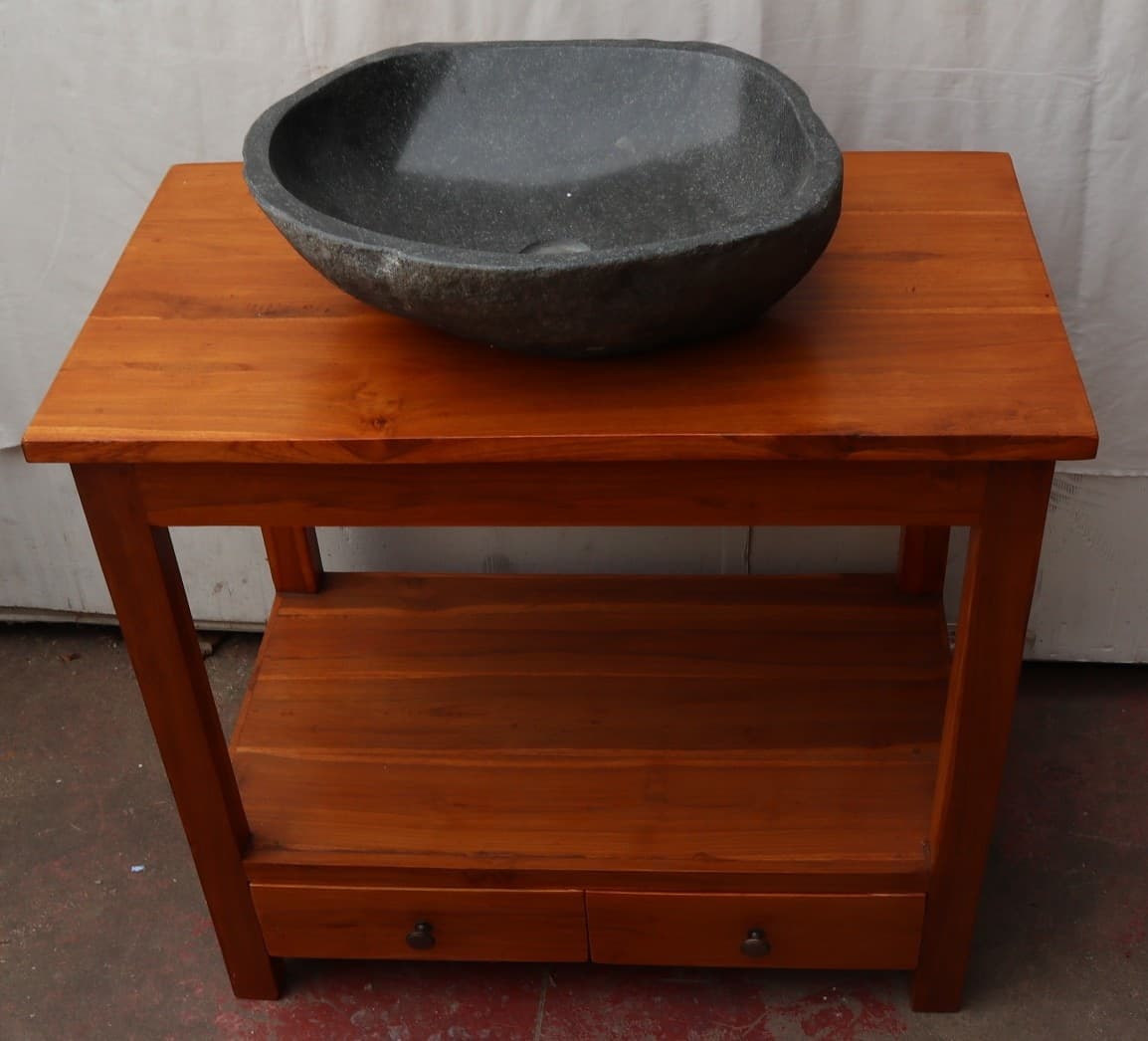 Mobile bagno in Teak massello naturale cm 80x45x75h con se ripiano o porta Tv - 2