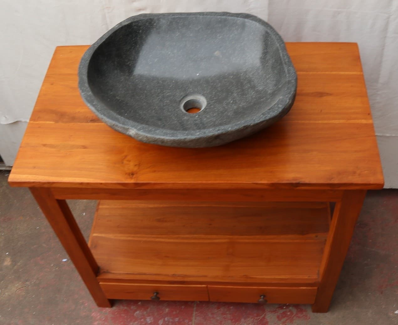 Mobile bagno in Teak massello naturale cm 80x45x75h con se ripiano o porta Tv - 3