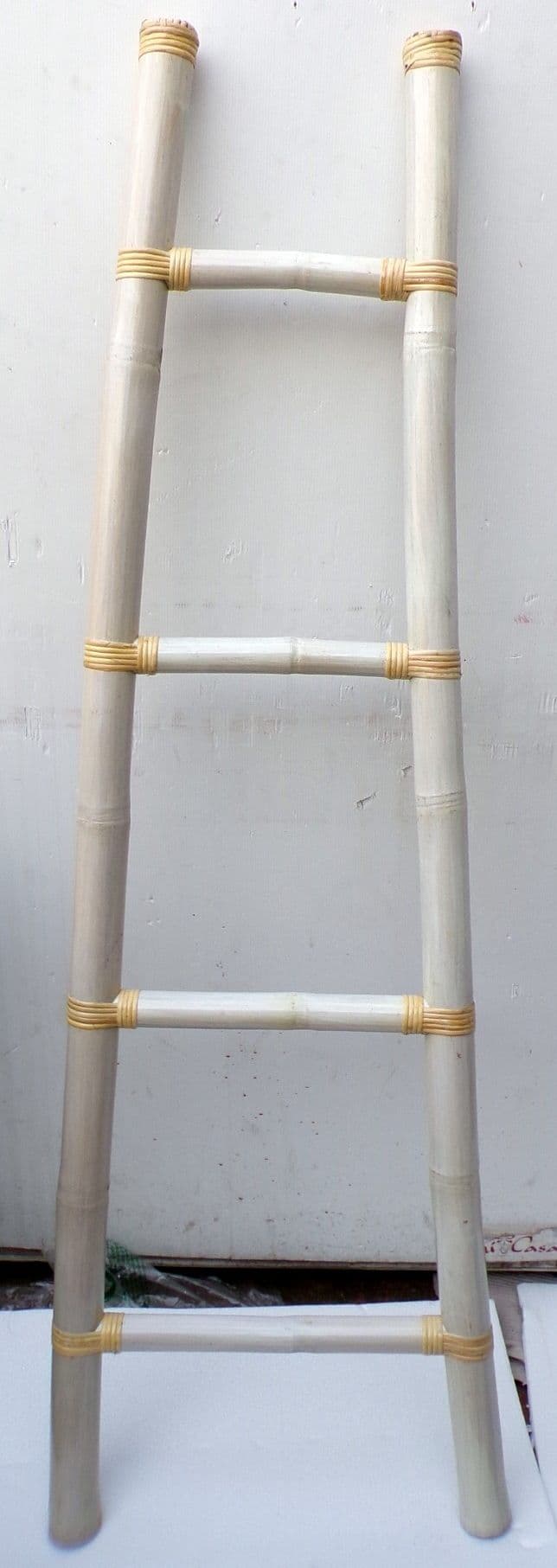 Scala in bamboo cm 50/33x160 bianca decapata etnico porta asciugamani bagno color naturale bambù - 2