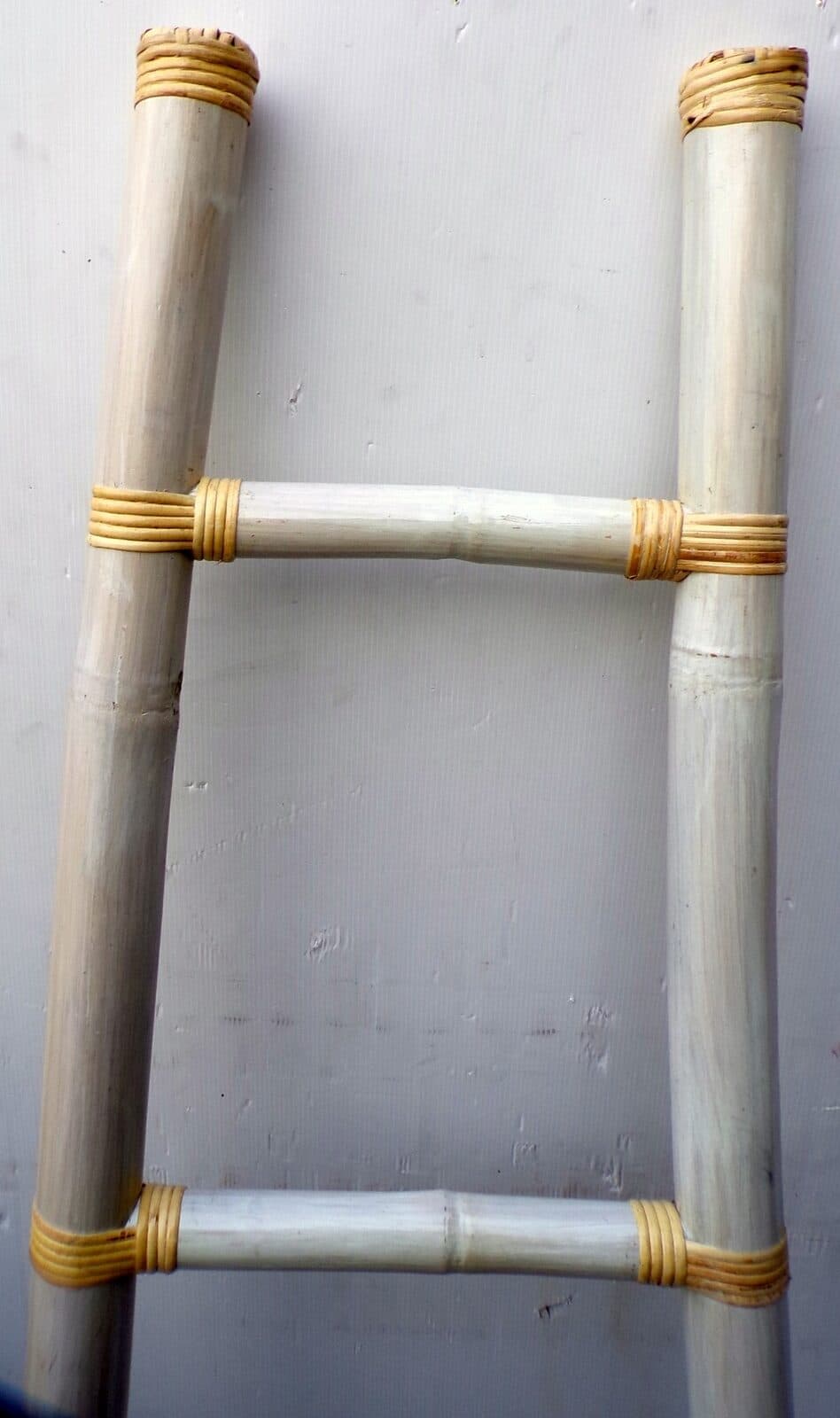 Scala in bamboo cm 50/33x160 bianca decapata etnico porta asciugamani bagno color naturale bambù - 3