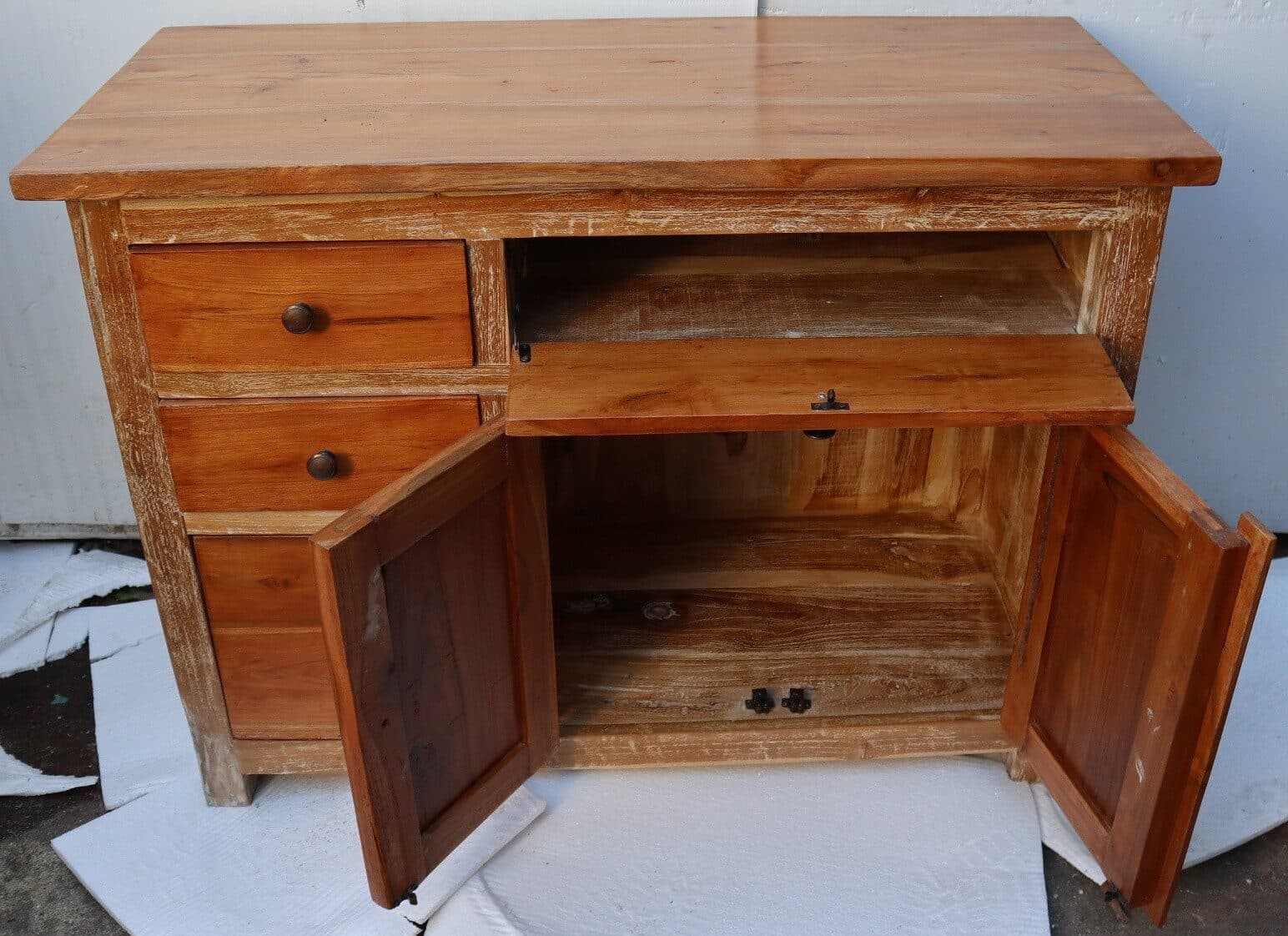 Mobile bagno  o porta TV in Teak massello  cm 100x45x75h con ante e cassetti o porta Tv - 3
