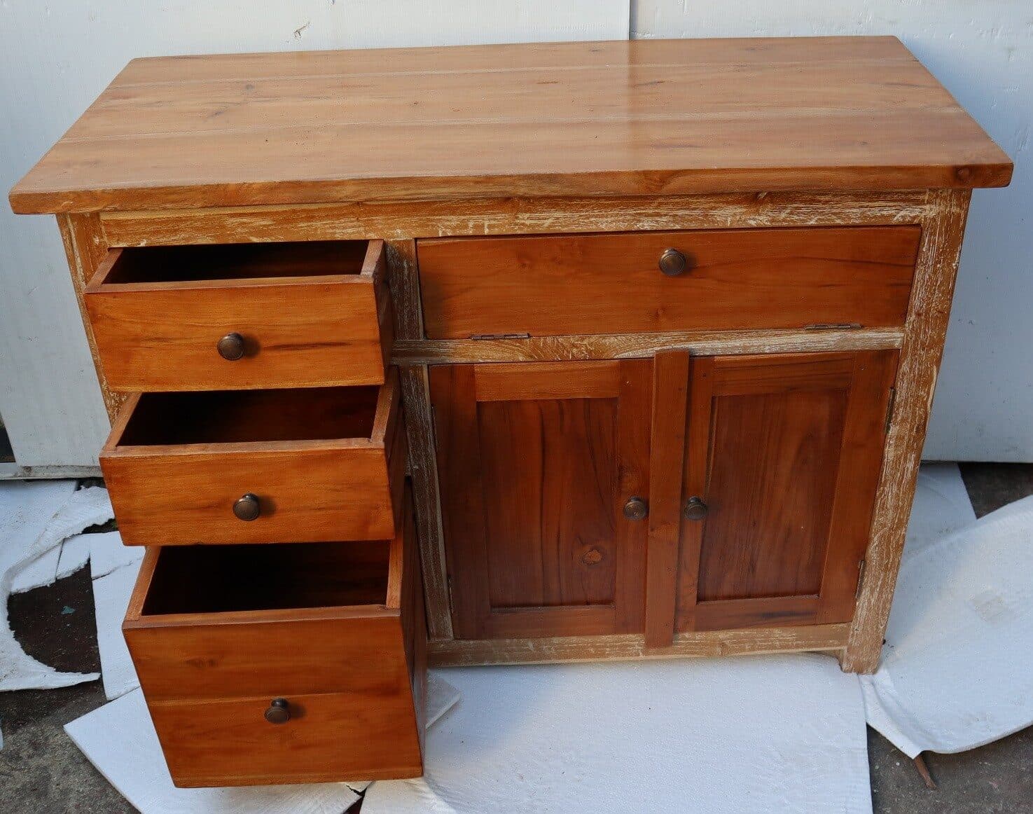Mobile bagno  o porta TV in Teak massello  cm 100x45x75h con ante e cassetti o porta Tv - 4