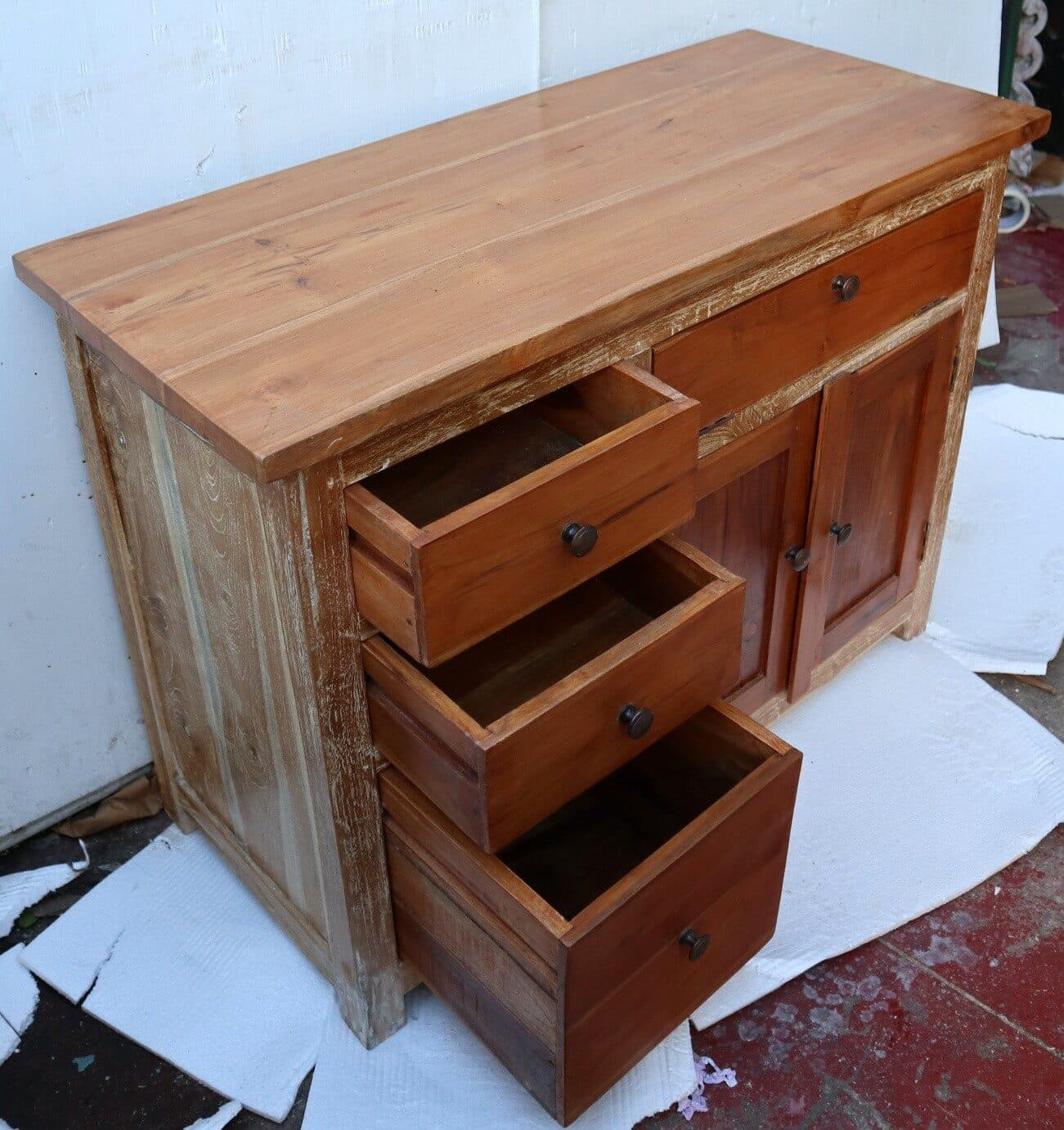 Mobile bagno  o porta TV in Teak massello  cm 100x45x75h con ante e cassetti o porta Tv - 5