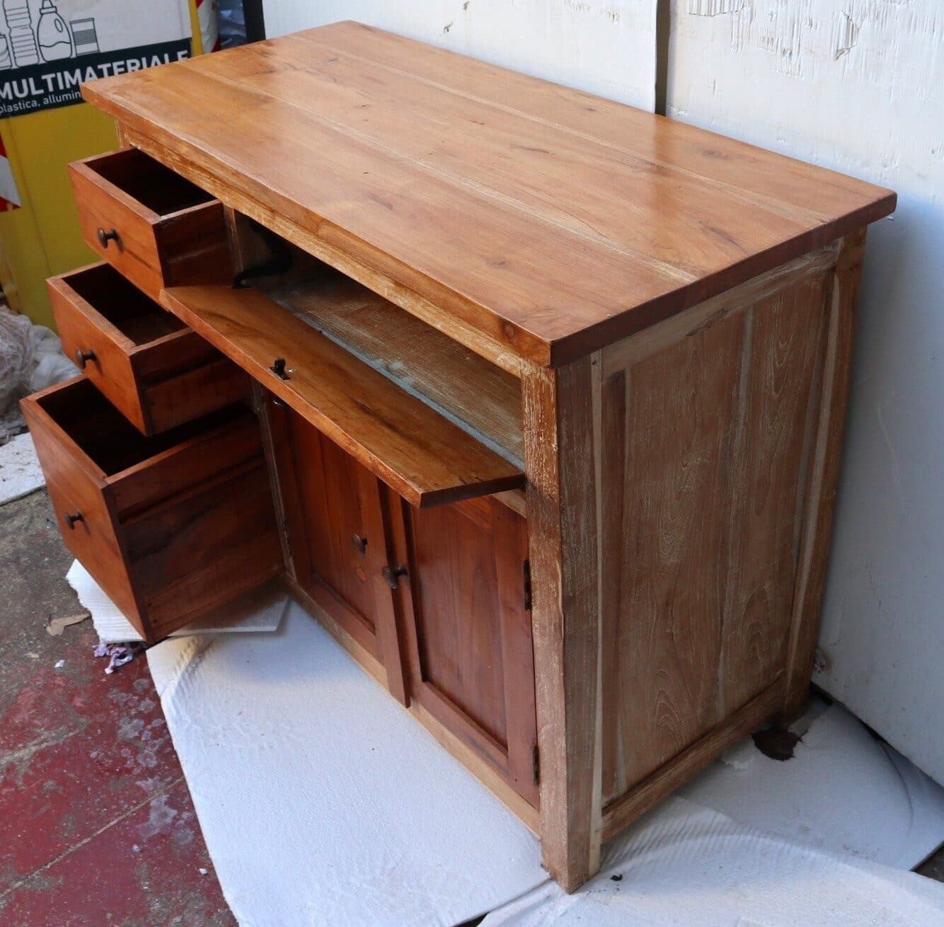 Mobile bagno  o porta TV in Teak massello  cm 100x45x75h con ante e cassetti o porta Tv - 6