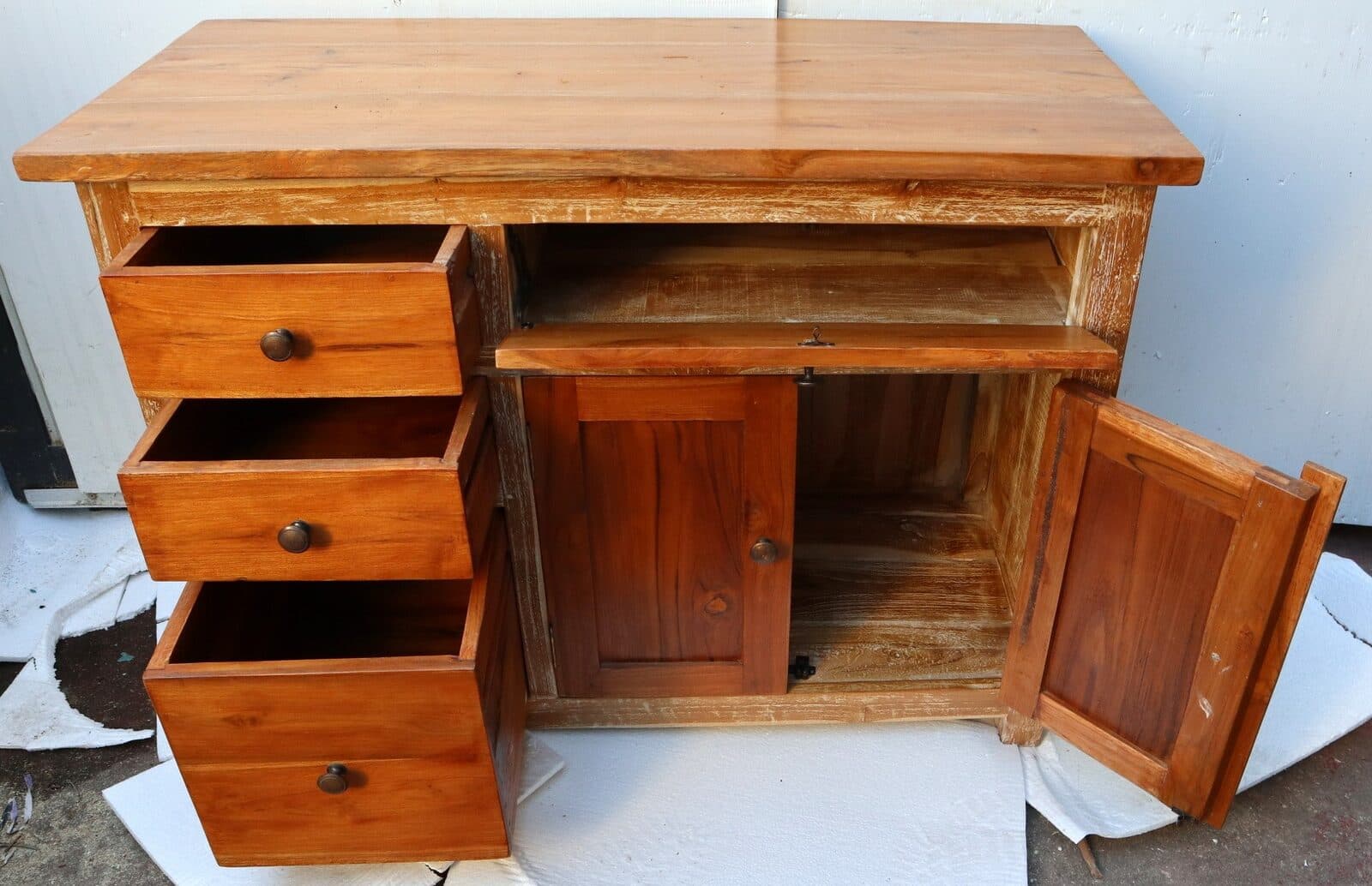 Mobile bagno  o porta TV in Teak massello  cm 100x45x75h con ante e cassetti o porta Tv - 7