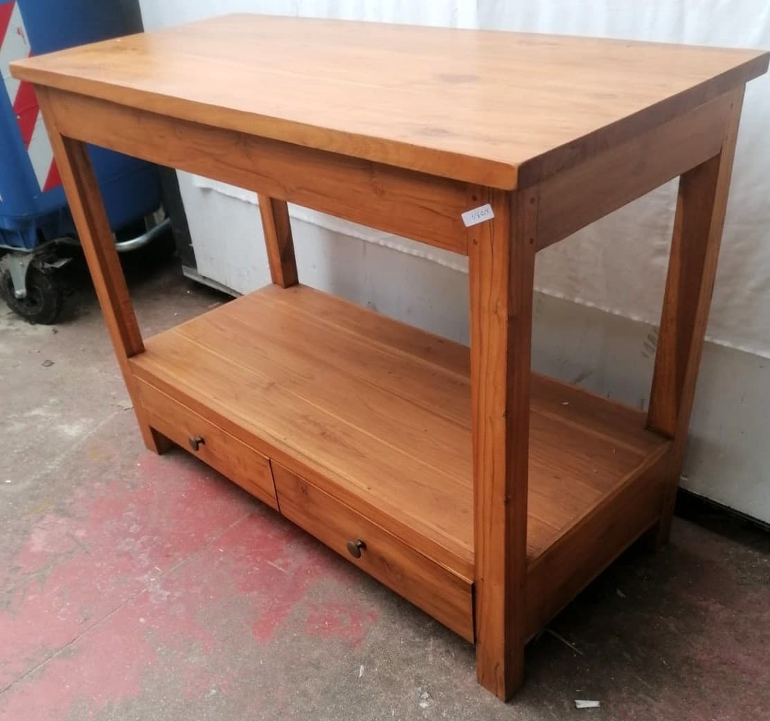 Mobile bagno in Teak massello color naturale cm 100x45x75h con cassetti e ripiano o porta Tv - 4