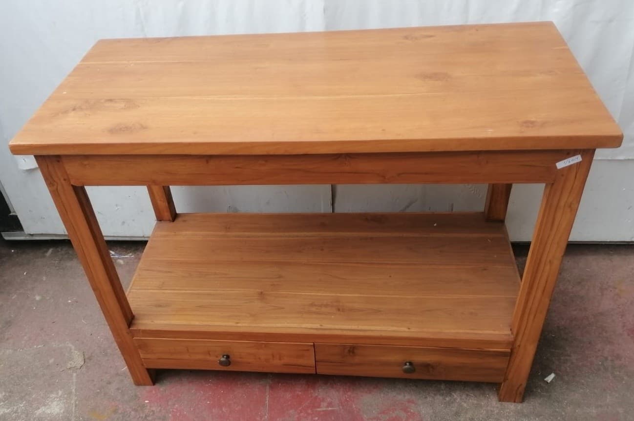 Mobile bagno in Teak massello color naturale cm 100x45x75h con cassetti e ripiano o porta Tv - 7