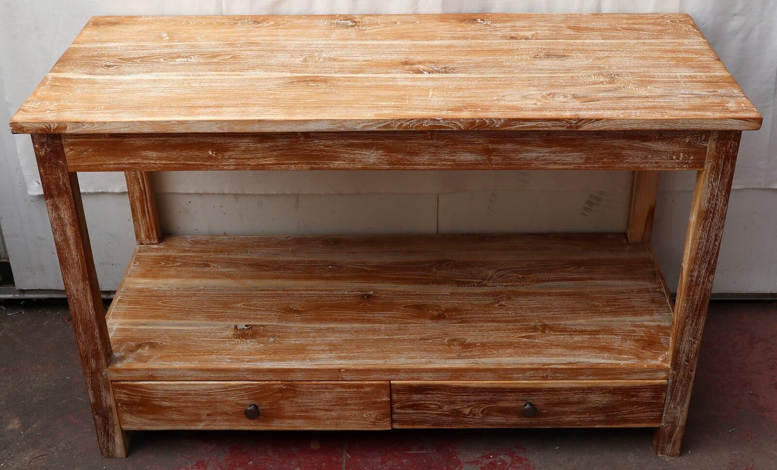 Mobile bagno in Teak massello bianco decapato cm 120x50x75h con cassetti e ripiano o porta Tv - 4