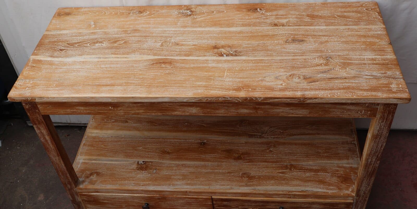Mobile bagno in Teak massello bianco decapato cm 120x50x75h con cassetti e ripiano o porta Tv - 5