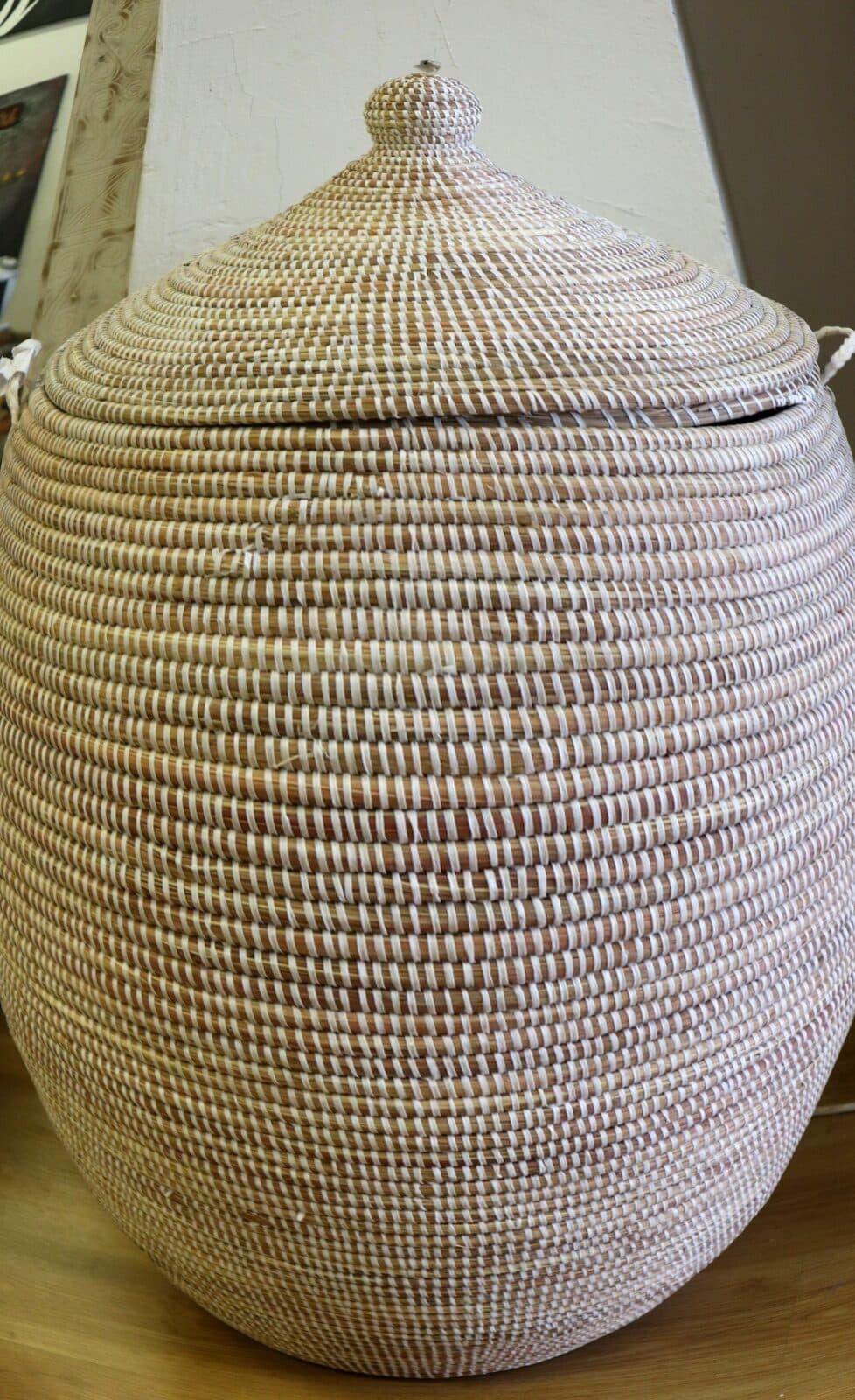 Cesto da Biancheria in Paglia Senegalese con Coperchio - Fatto a Mano cm 90x44 - 2