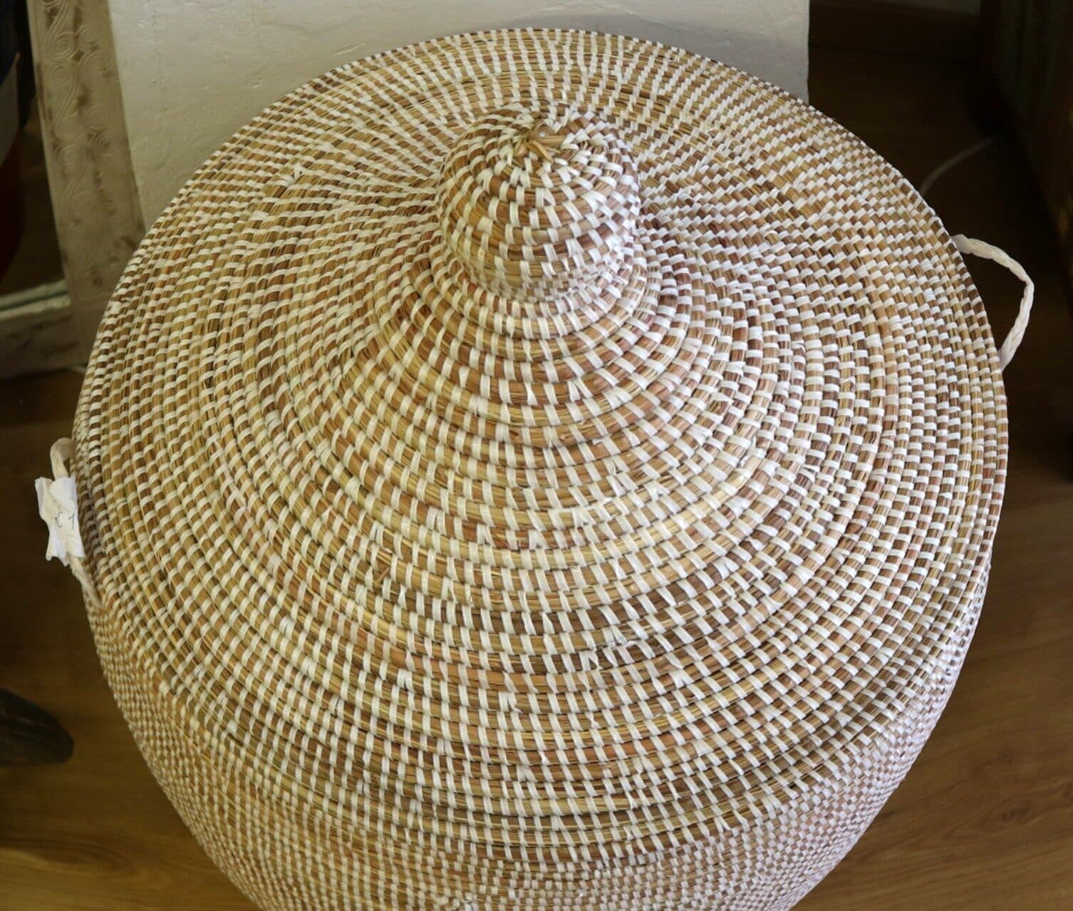 Cesto da Biancheria in Paglia Senegalese con Coperchio - Fatto a Mano cm 90x44 - 4