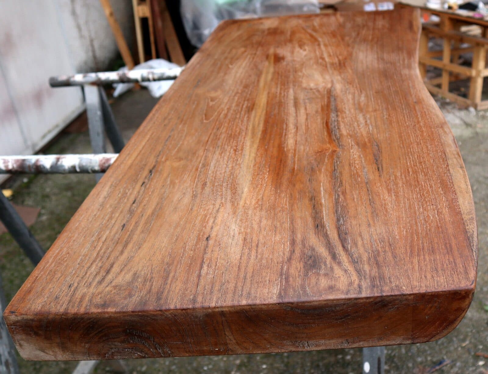 Piano in legno top massello in Teak per bagno cm 150x39/70x5,5h tavola n. 7 - 6