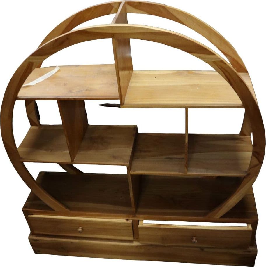 Mobile Tondo in Legno di Teak – Design Etnico con Cassetti – cm 100x27x110h - 2