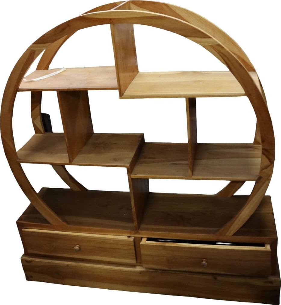 Mobile Tondo in Legno di Teak – Design Etnico con Cassetti – cm 100x27x110h - 4