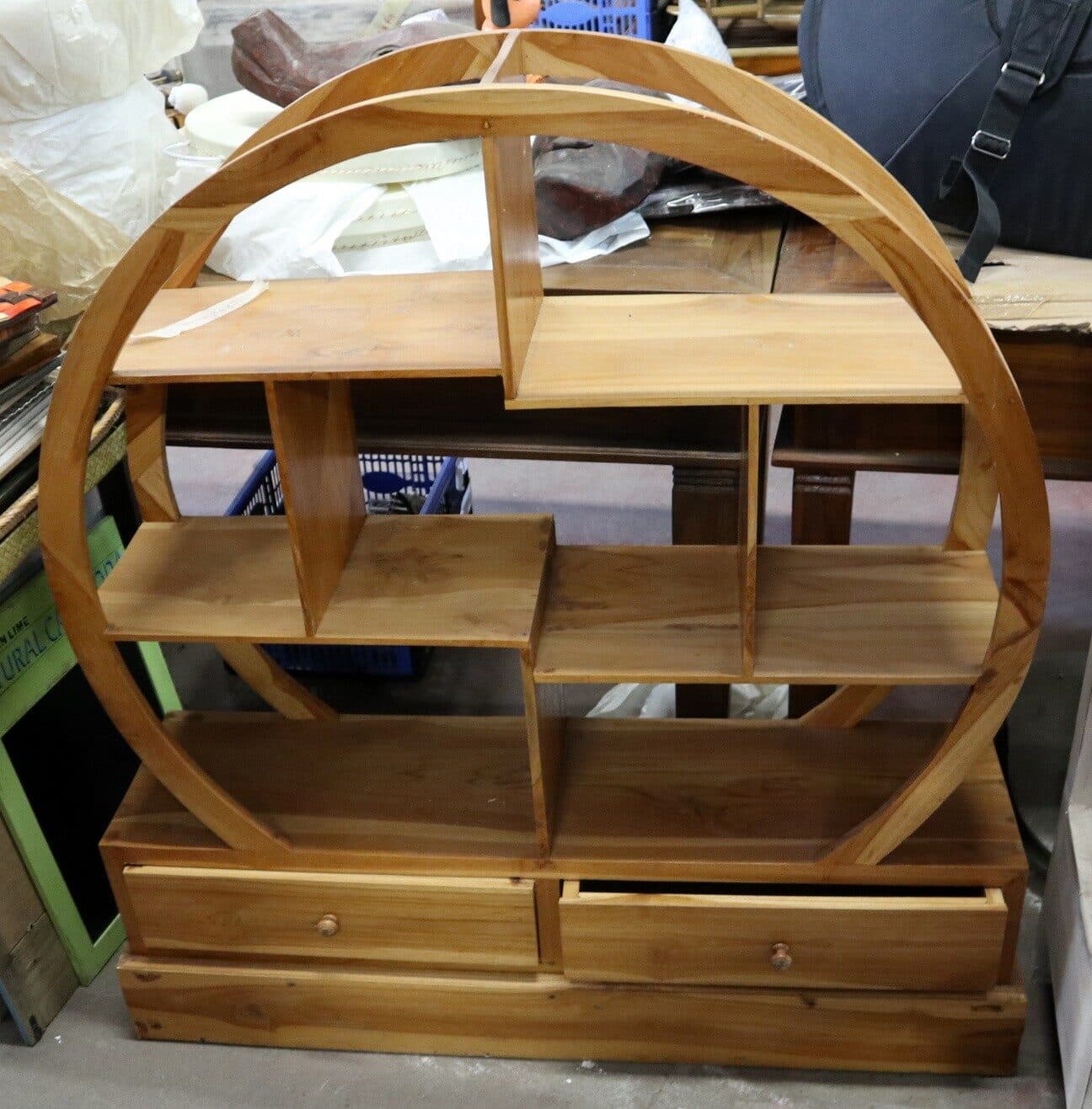 Mobile Tondo in Legno di Teak – Design Etnico con Cassetti – cm 100x27x110h - 5