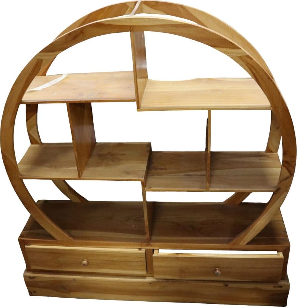 Mobile Tondo in Legno di Teak – Design Etnico con Cassetti – cm 100x27x110h - 6