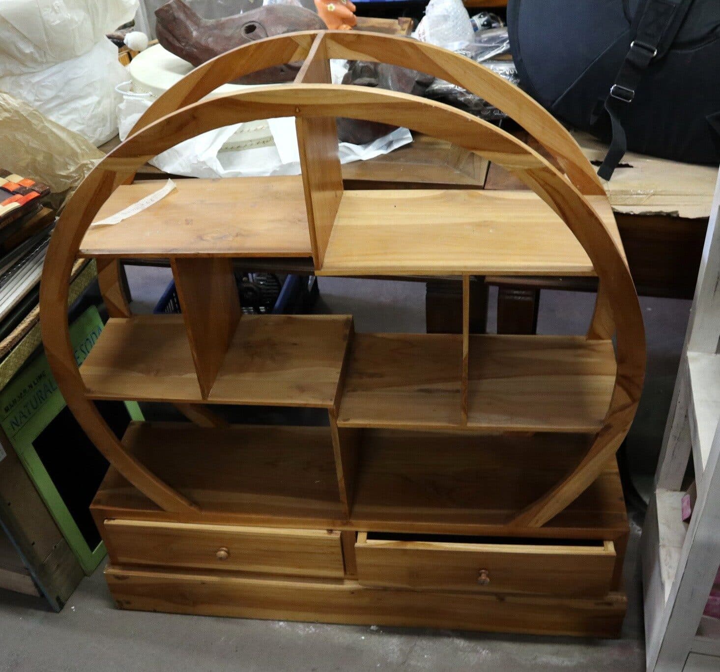 Mobile Tondo in Legno di Teak – Design Etnico con Cassetti – cm 100x27x110h - 7