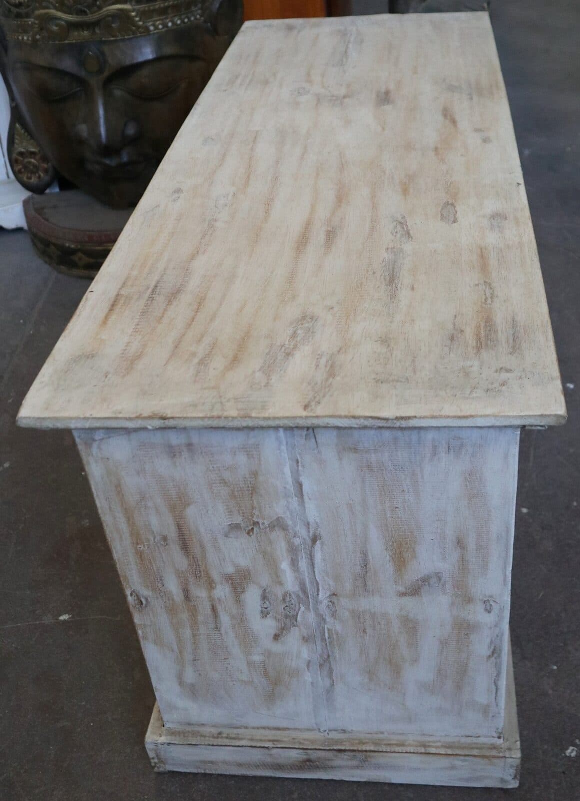 Mobile Porta TV in Legno di Albesia 100x40x50 cm – Finitura Decapata Chiara – Artigianato Indonesiano - 12