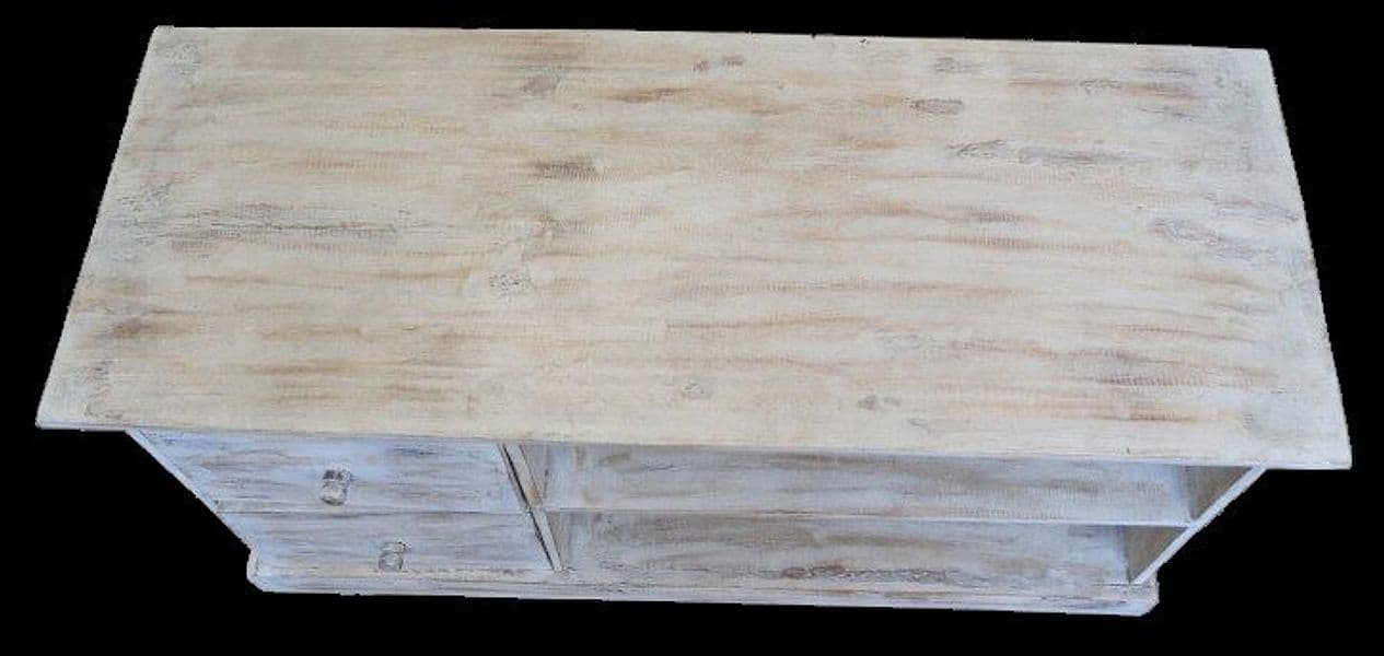 Mobile Porta TV in Legno di Albesia 100x40x50 cm – Finitura Decapata Chiara – Artigianato Indonesiano - 7