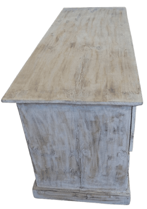 Mobile Porta TV in Legno di Albesia 100x40x50 cm – Finitura Decapata Chiara – Artigianato Indonesiano - 10