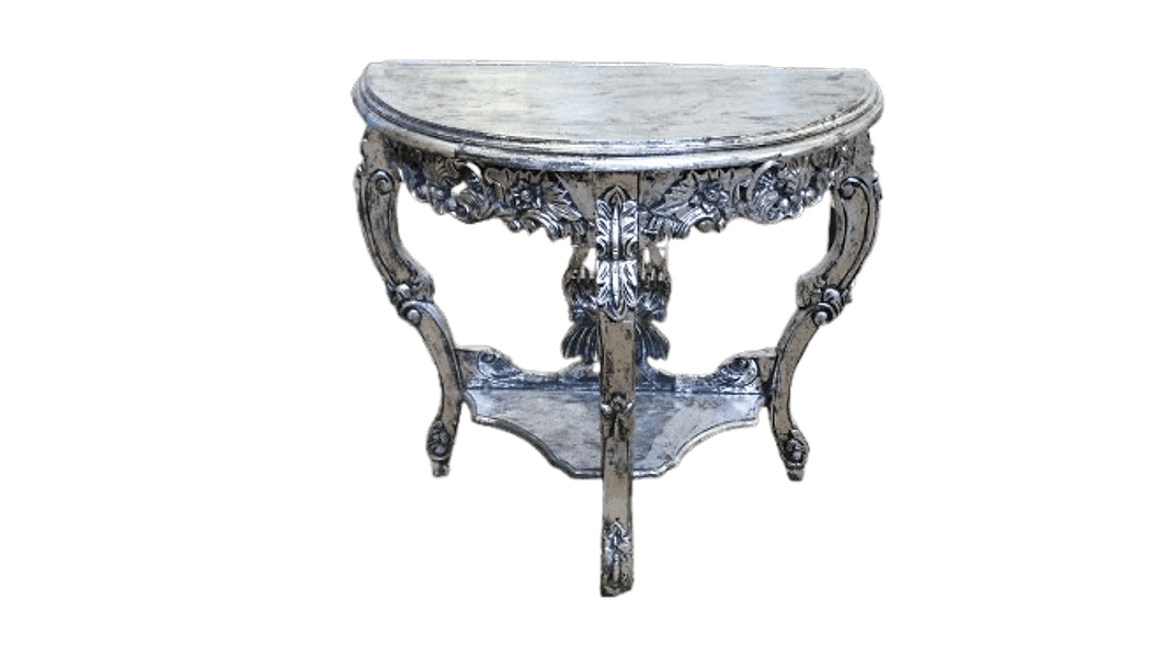 Consolle Barocca in Legno con Finitura Foglia Argento – 82x40x79h – Realizzata a Mano in Indonesia - 2