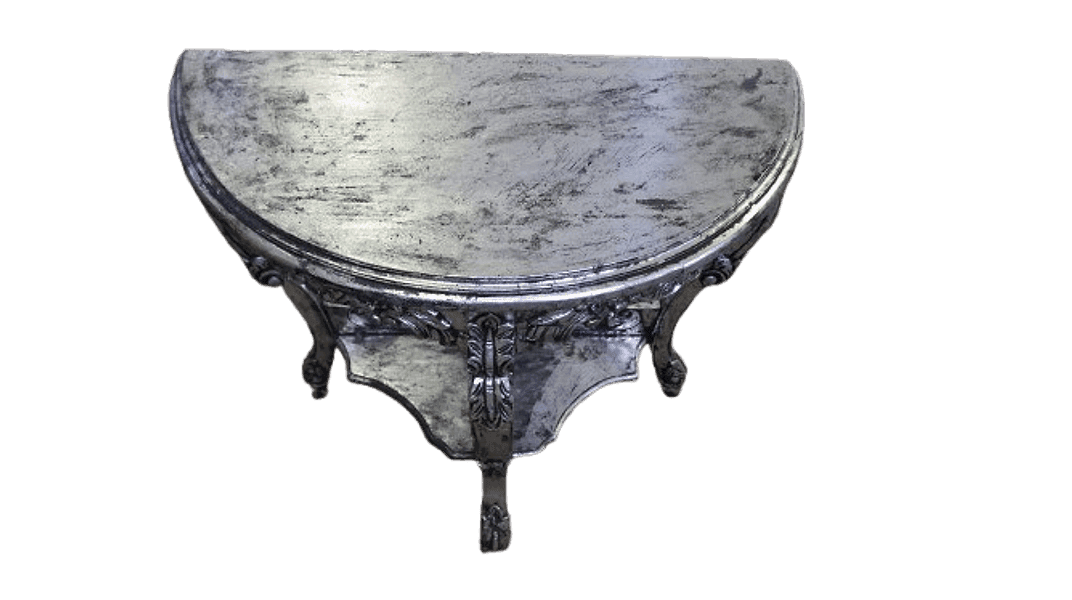 Consolle Barocca in Legno con Finitura Foglia Argento – 82x40x79h – Realizzata a Mano in Indonesia - 3