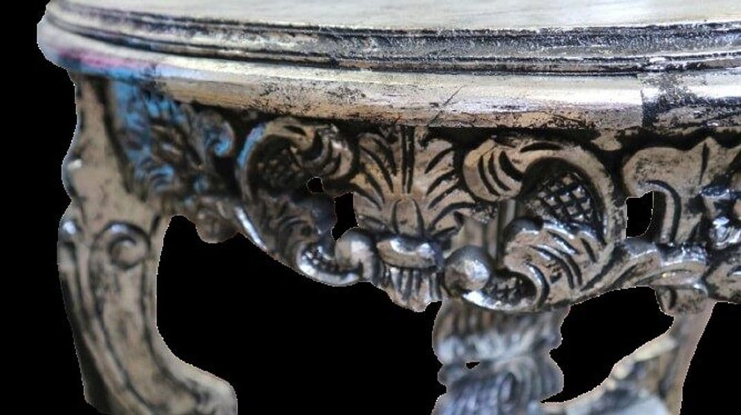 Consolle Barocca in Legno con Finitura Foglia Argento – 82x40x79h – Realizzata a Mano in Indonesia - 4