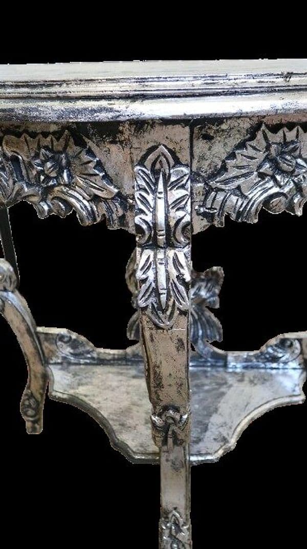 Consolle Barocca in Legno con Finitura Foglia Argento – 82x40x79h – Realizzata a Mano in Indonesia - 5