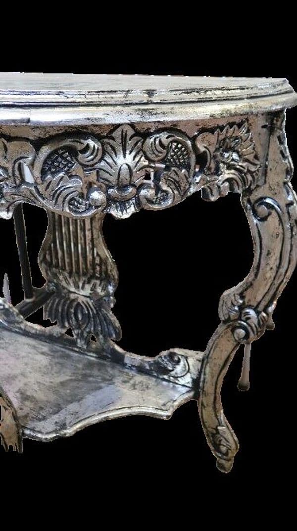 Consolle Barocca in Legno con Finitura Foglia Argento – 82x40x79h – Realizzata a Mano in Indonesia - 6