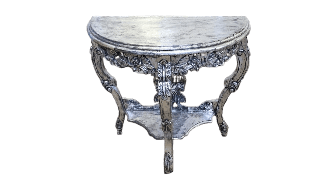 Consolle Barocca in Legno con Finitura Foglia Argento – 82x40x79h – Realizzata a Mano in Indonesia - 7