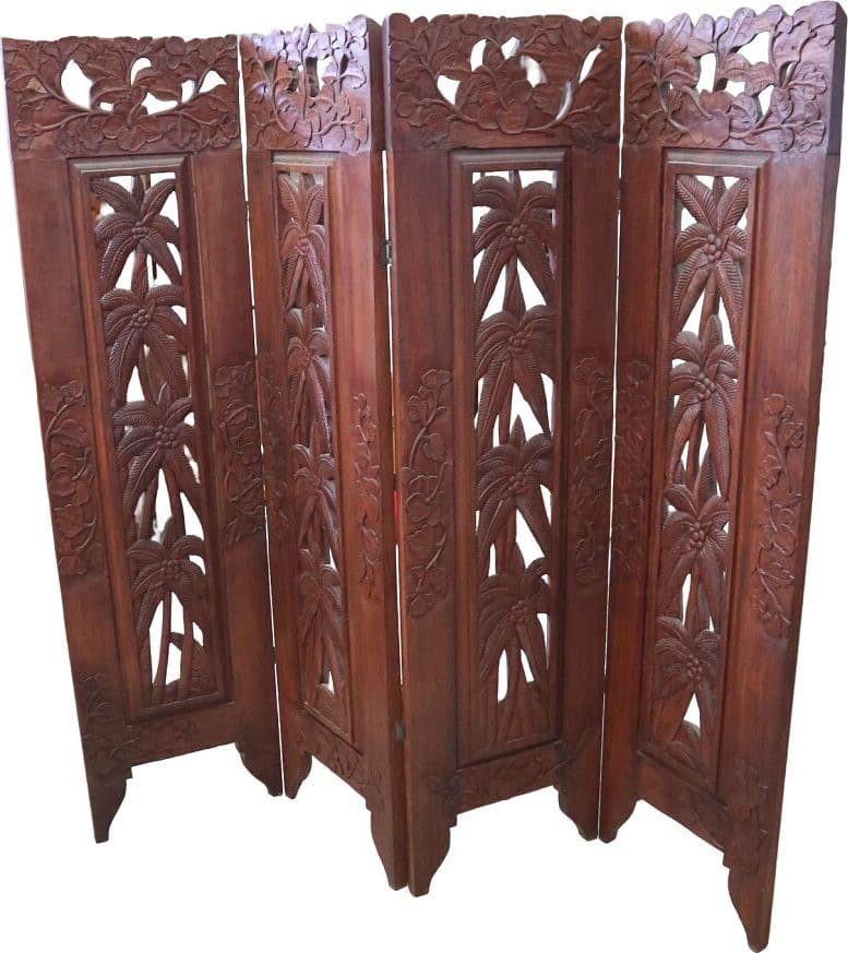 Paravento in Legno Teak Intagliato a Mano da 160x150h – Stile Etnico Balinese - 2