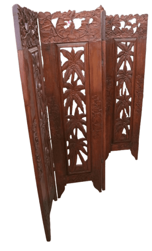 Paravento in Legno Teak Intagliato a Mano da 160x150h – Stile Etnico Balinese - 3