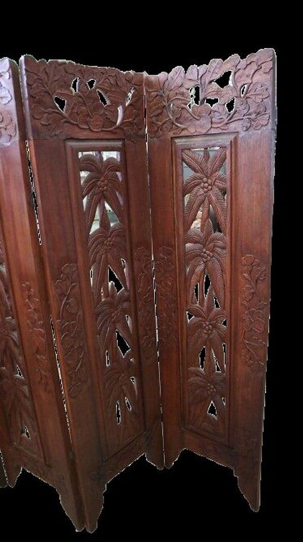Paravento in Legno Teak Intagliato a Mano da 160x150h – Stile Etnico Balinese - 4