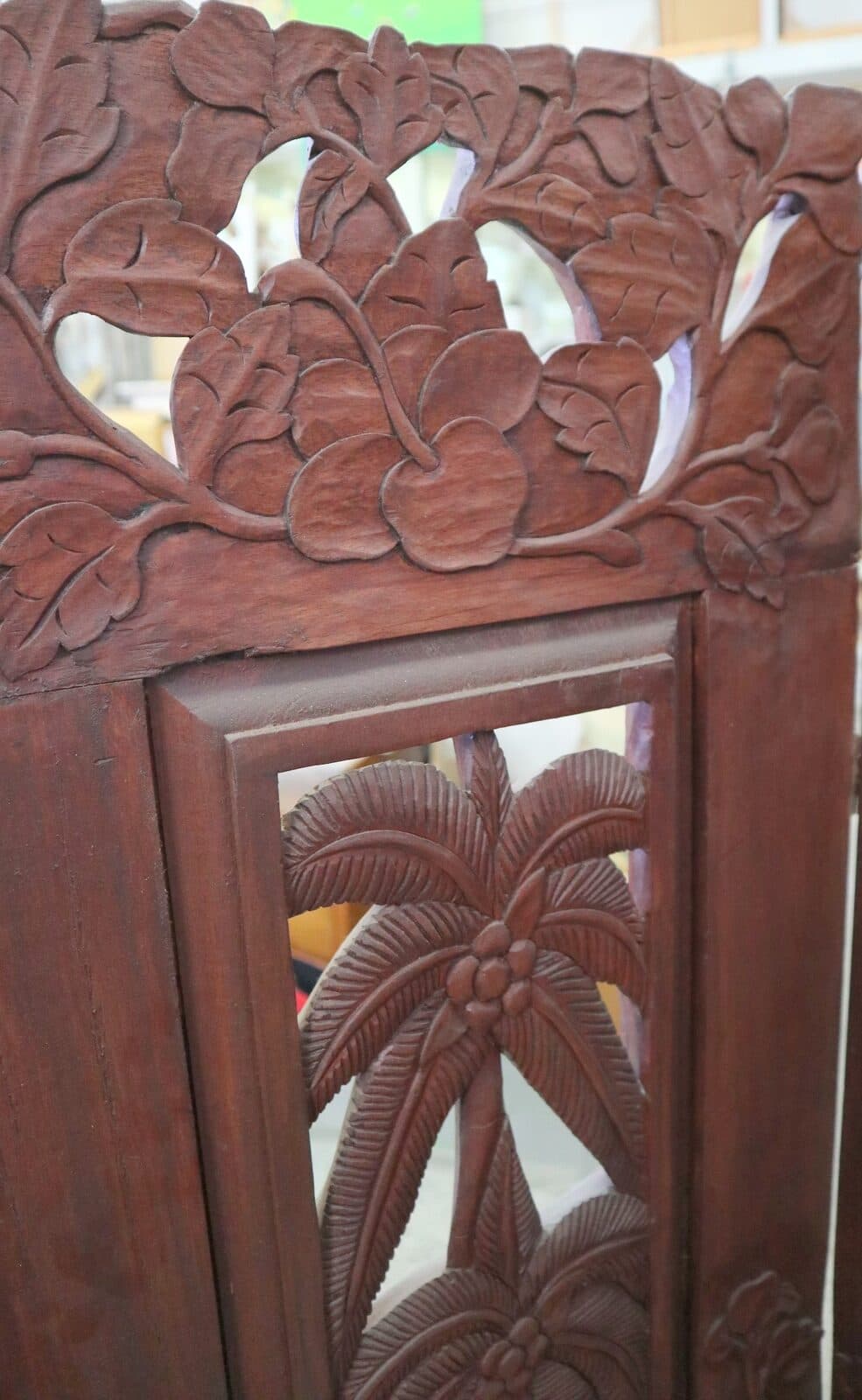 Paravento in Legno Teak Intagliato a Mano da 160x150h – Stile Etnico Balinese - 5