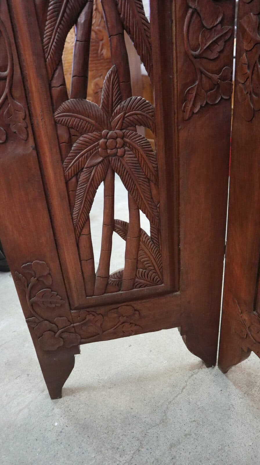 Paravento in Legno Teak Intagliato a Mano da 160x150h – Stile Etnico Balinese - 6