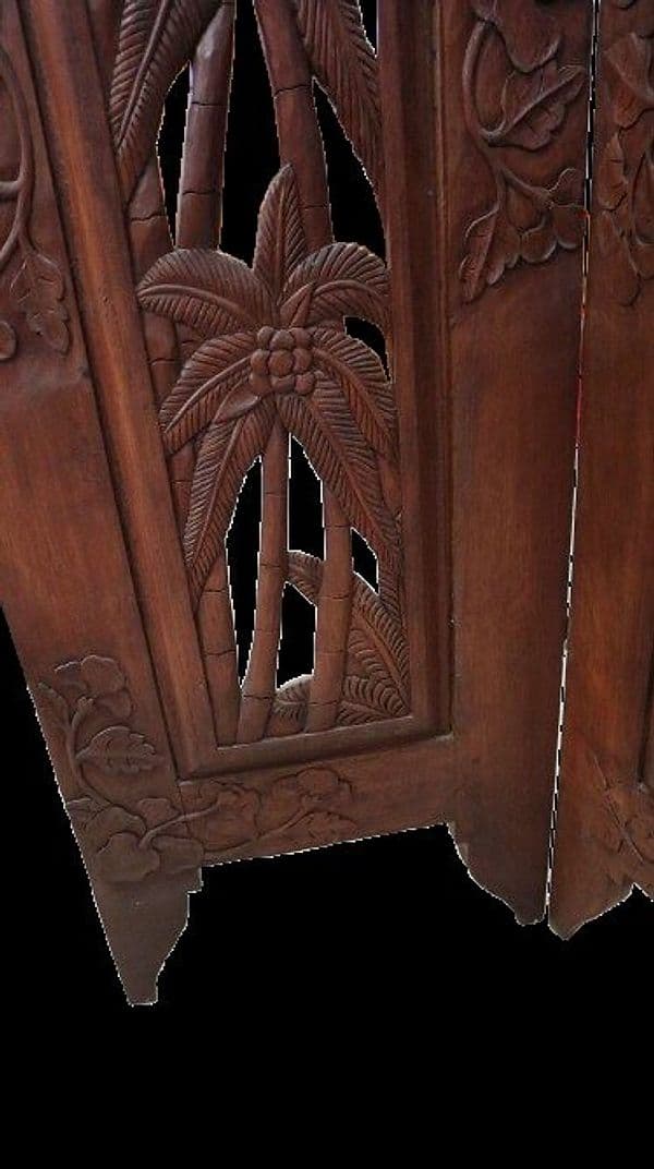 Paravento in Legno Teak Intagliato a Mano da 160x150h – Stile Etnico Balinese - 7