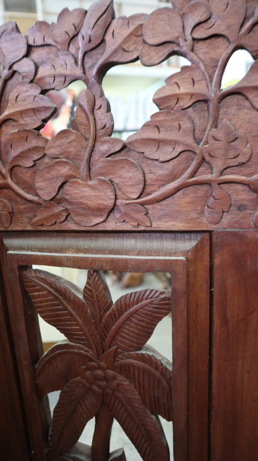 Paravento in Legno Teak Intagliato a Mano da 160x150h – Stile Etnico Balinese - 8