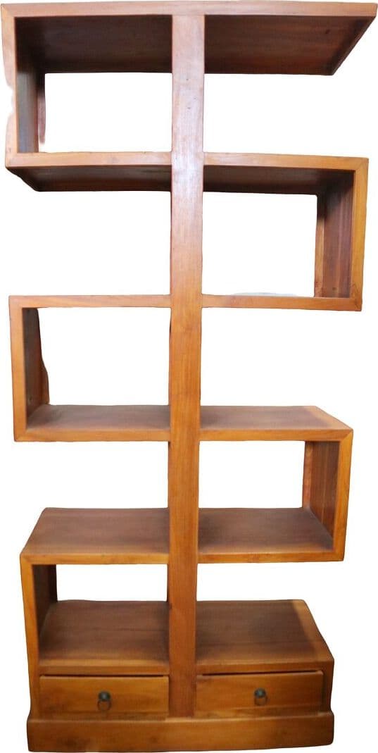 Libreria artigianale in legno massello di teak 80x35x180 cm – Stile moderno etnico - 2